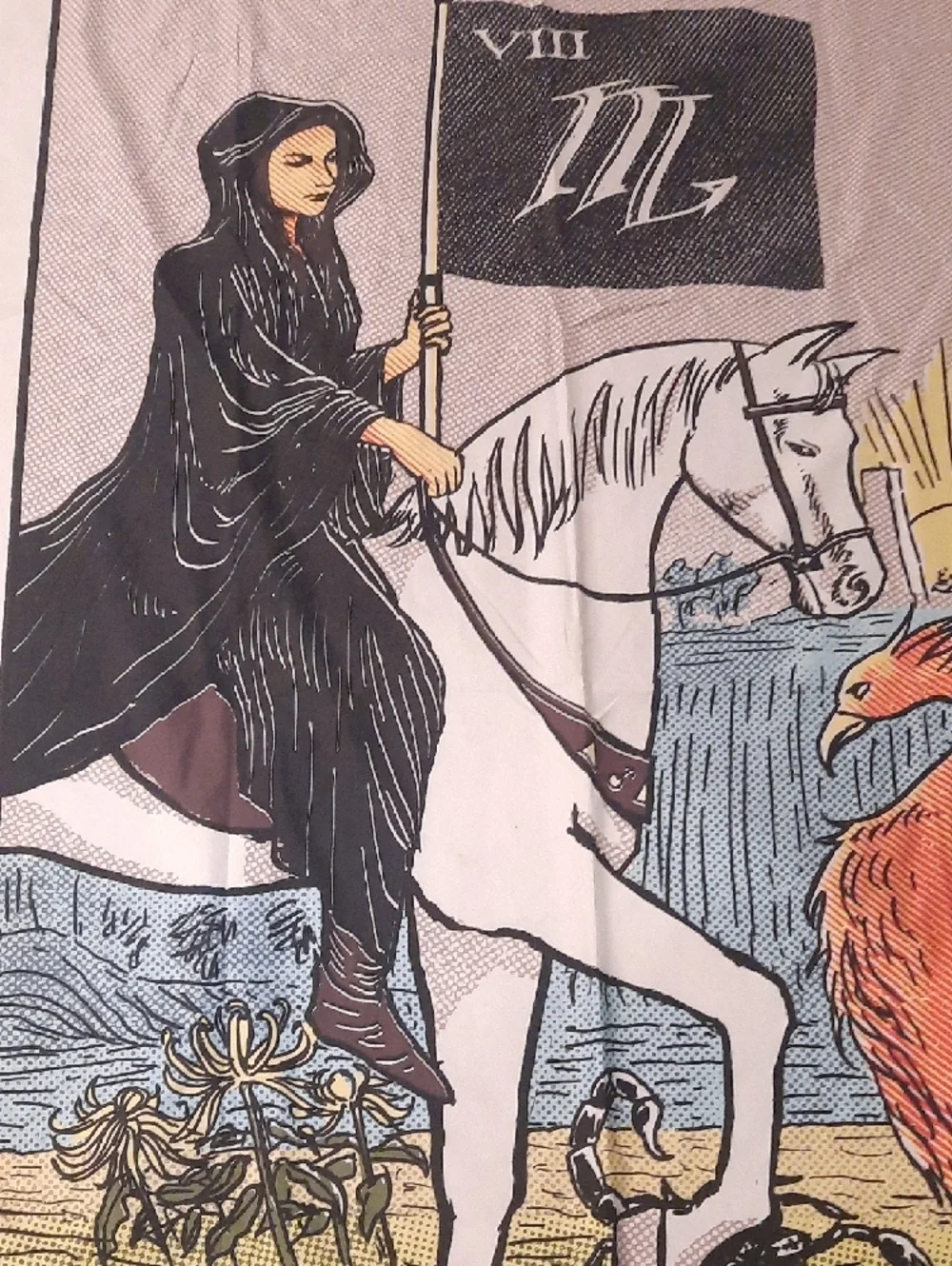 Scorpio Tarot Art Tapestry - White Background with Multicolor Print